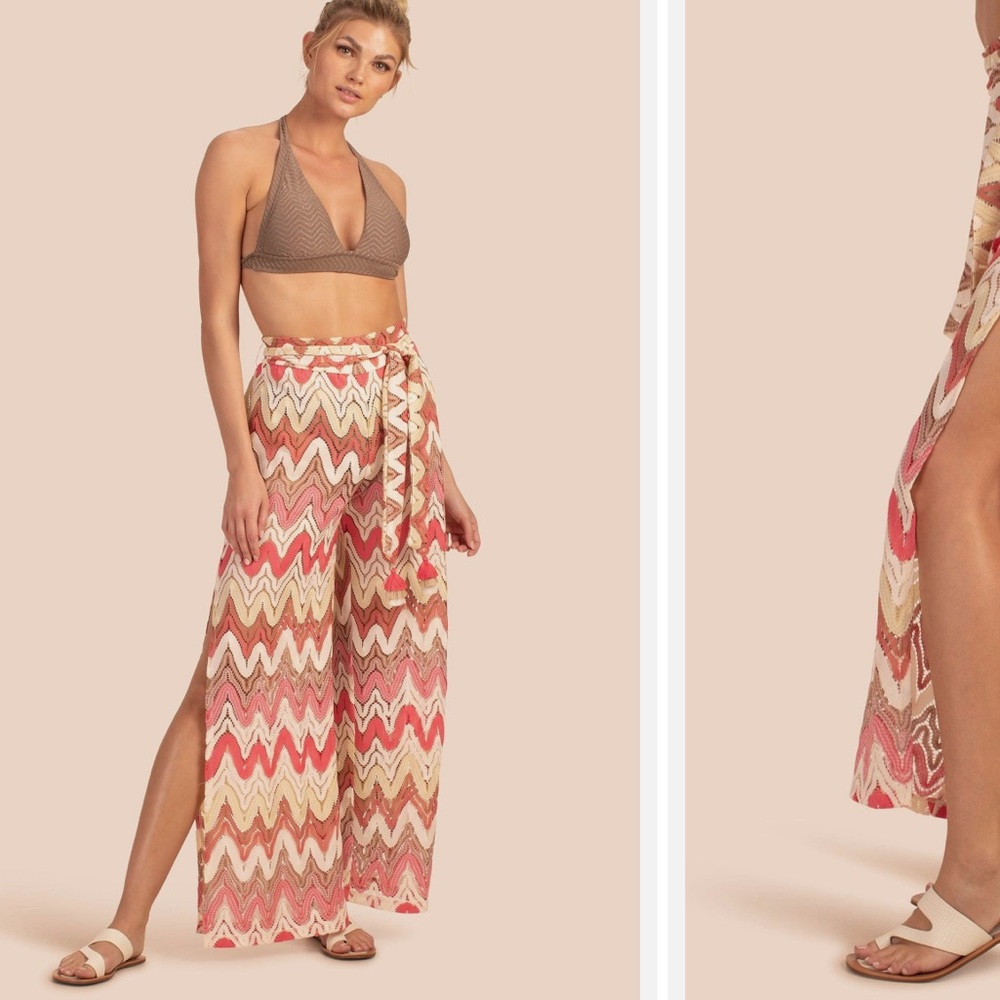 Trina Turk Palisades Crochet Pants in White / Geranium